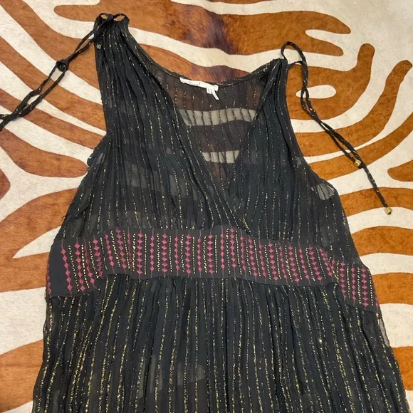 Anthropologie Floreat Annency Semi Sheer Metallic Striped Midi Dress - Picture 7 of 9